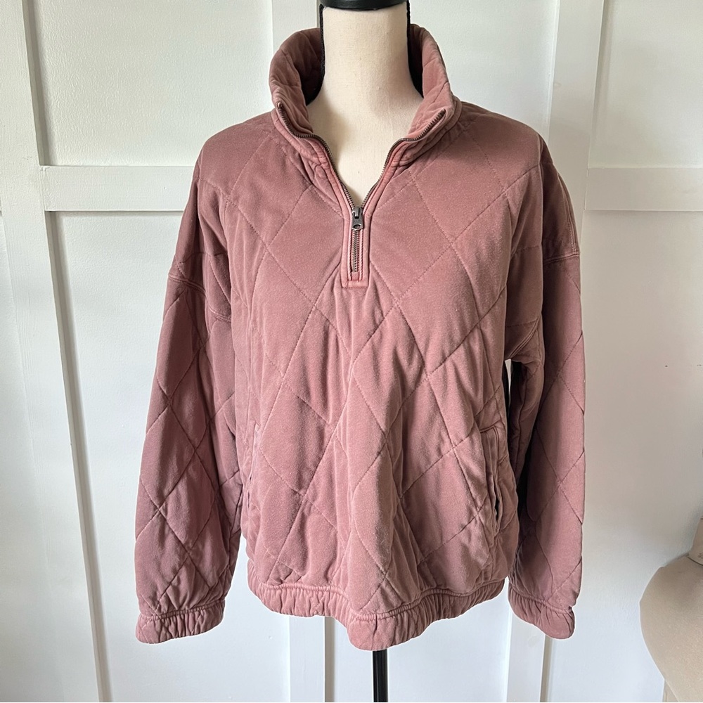 Abercrombie & Fitch mauve pink quilted quarter zip women’s pullover XL sweater